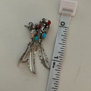 Native Navajo Earrings  Turquoise & Coral